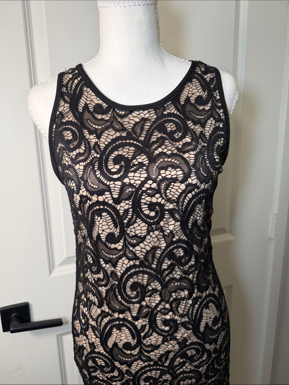 Black Lace Midi Dress with Nude Lining - Picture 2 of 6